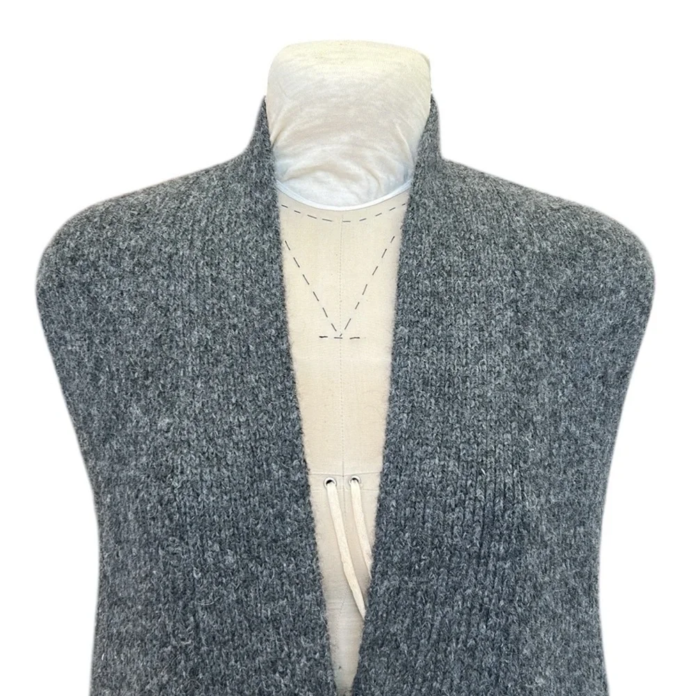 White + Warren Soft Alpaca Jacquard Vest Charcoal Multi Longline Open Front‎ L